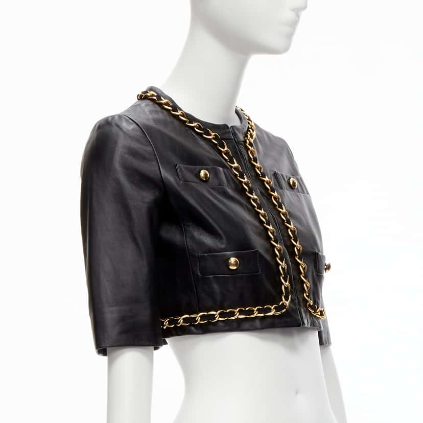 Moschino Gold Chain Leather Jacket Black Leather Very good condition - Model View
