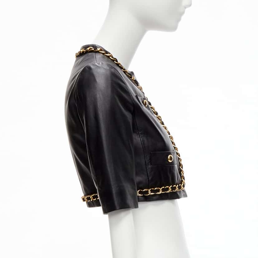 Moschino Gold Chain Leather Jacket Black Leather Very good condition - Box View