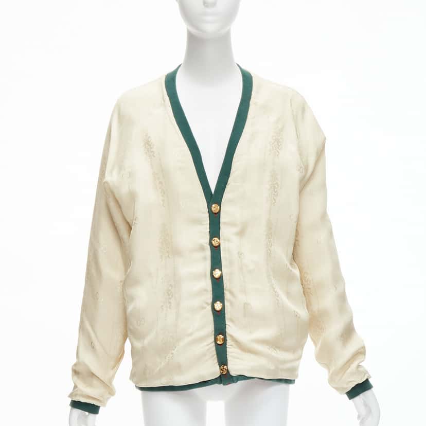 Gucci Green GG Cardigan Ecru Cotton Never worn - Back View