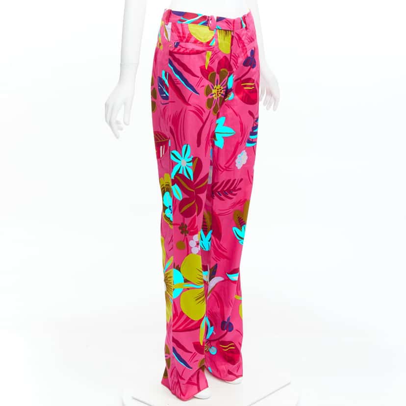 Gucci Floral Straight Pants Pink Cotton Never worn, with tag - Inside View