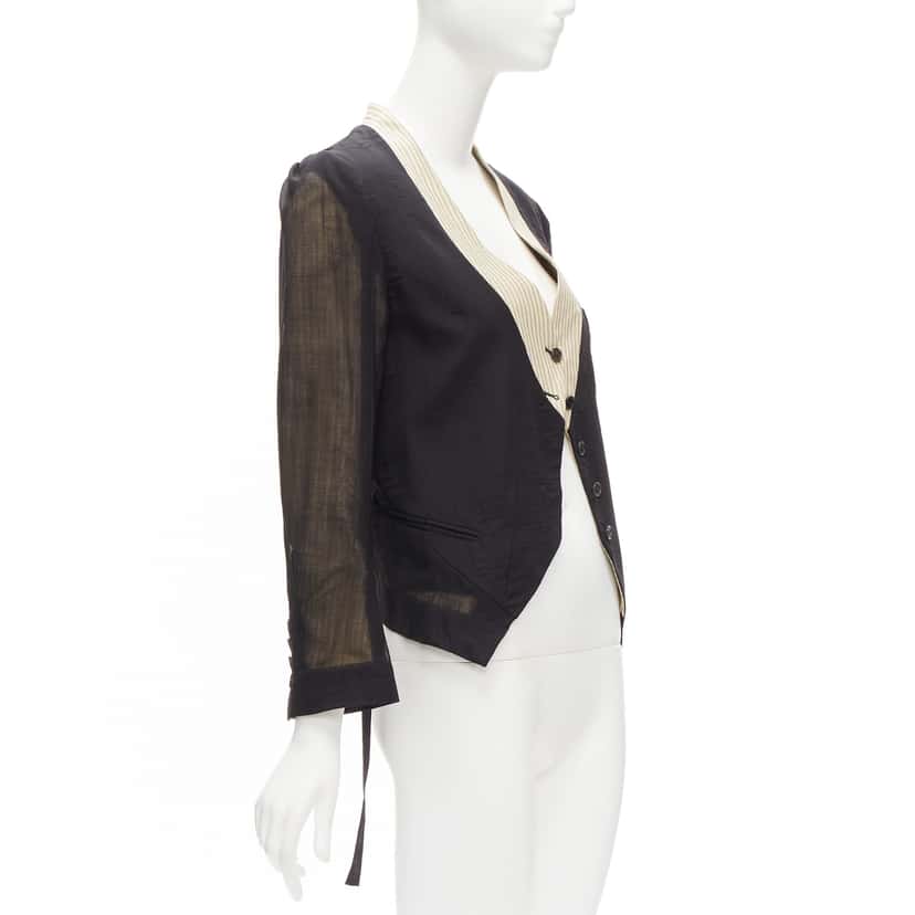 Ann Demeulemeester Sheer Topstitched Jacket Black Wool Very good condition - Model View