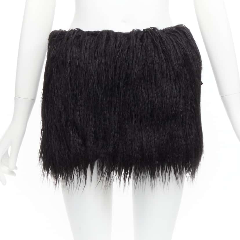 Saint Laurent Faux Fur Skirt Black Never worn, with tag - Front View