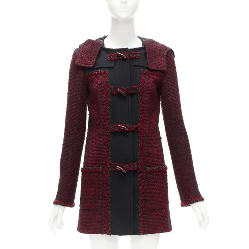 Chanel Red Duffel Coat Burgundy Wool Very good condition - Front View