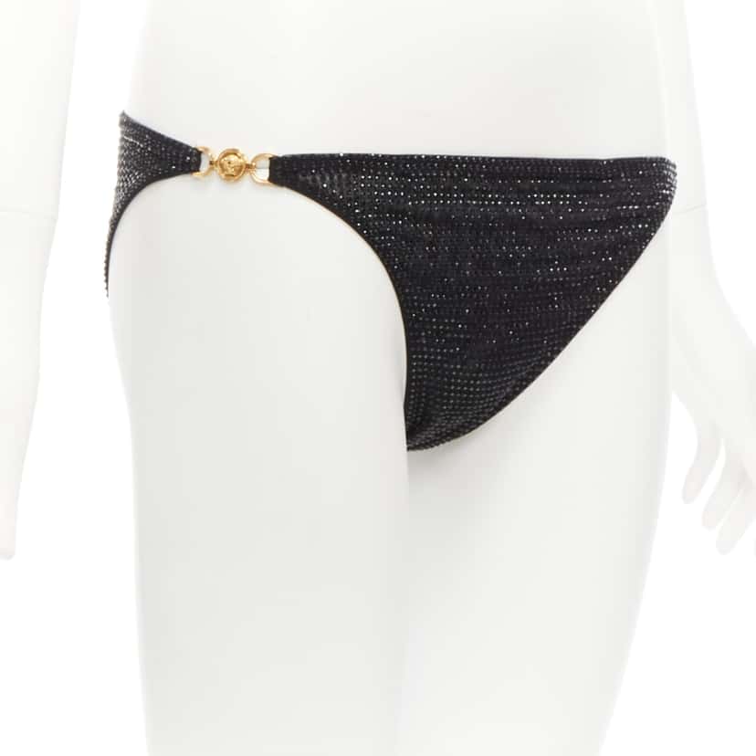 Versace Crystal Bikini Pants Black Polyamide Never worn - Front View