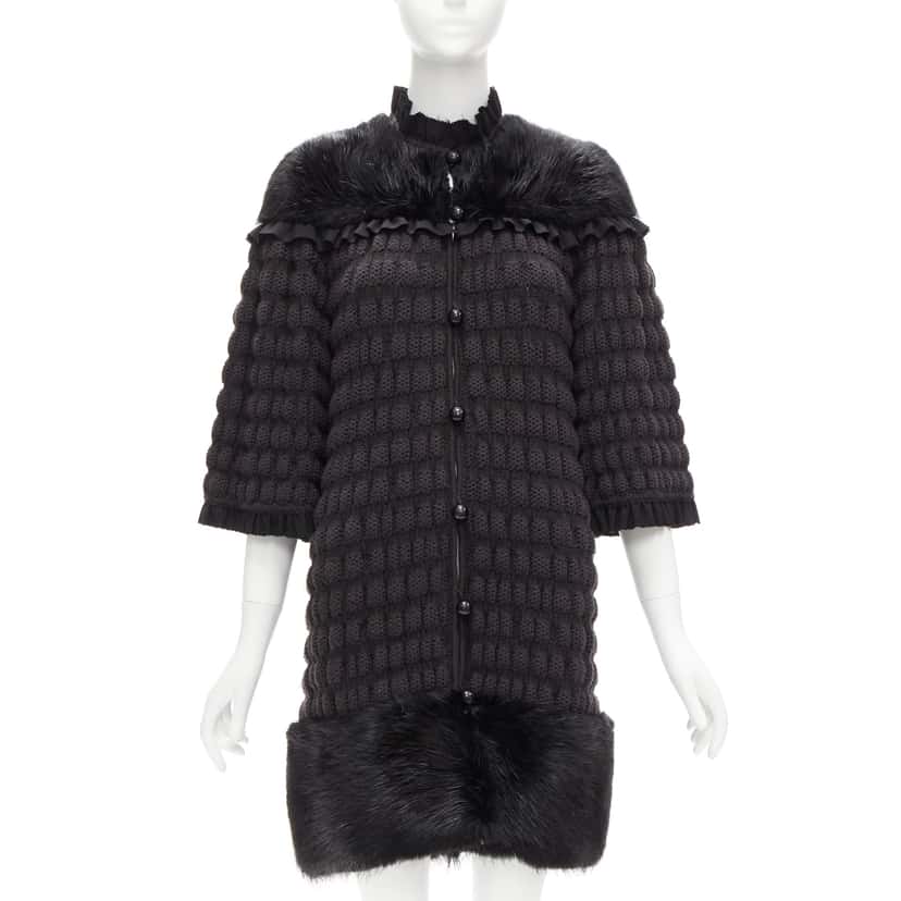 Fendi Black Bell Coat Black Fur Never worn - Front View