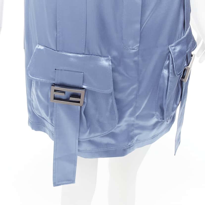 Fendi Cargo Satin Skirt Blue Viscose Very good condition - Back View