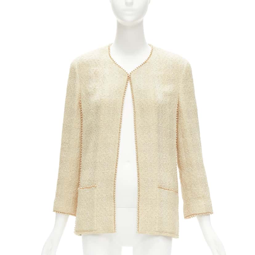 Chanel Pearl Trim Jacket Beige Cotton Good condition - Front View