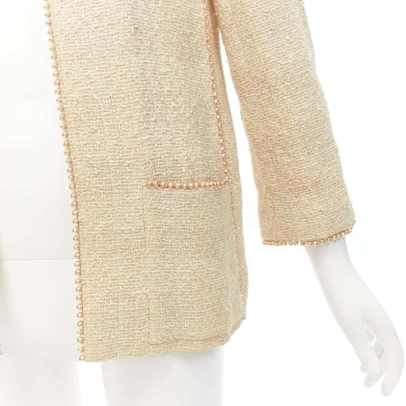 Chanel Pearl Trim Jacket Beige Cotton Good condition - Back View