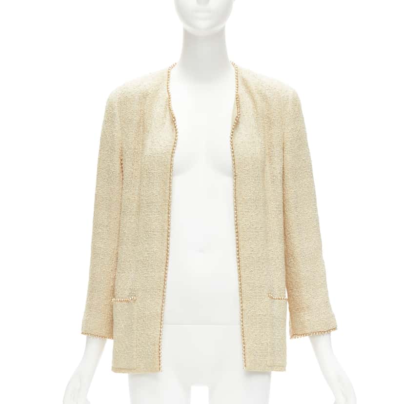 Chanel Pearl Trim Jacket Beige Cotton Good condition - Inside View
