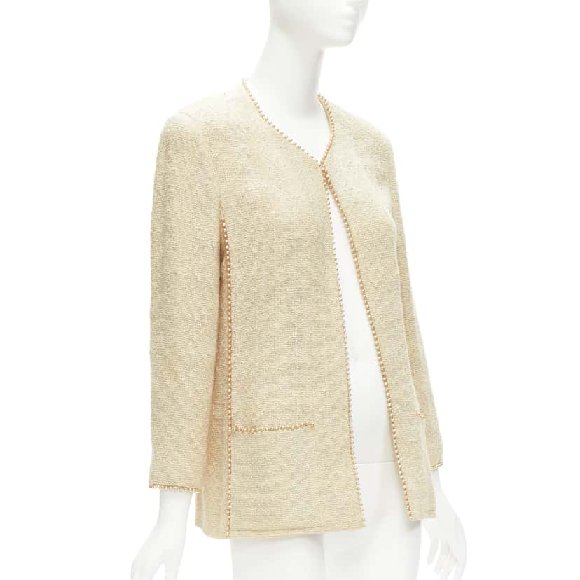 Chanel Pearl Trim Jacket Beige Cotton Good condition - Model View