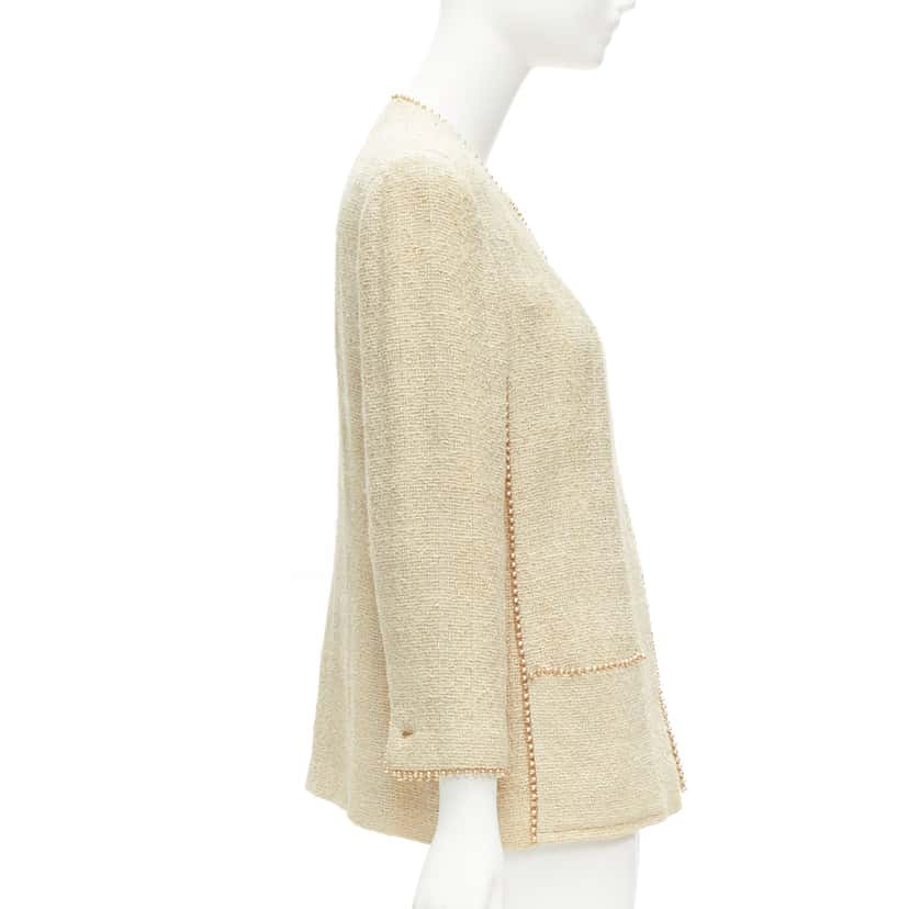 Chanel Pearl Trim Jacket Beige Cotton Good condition - Box View