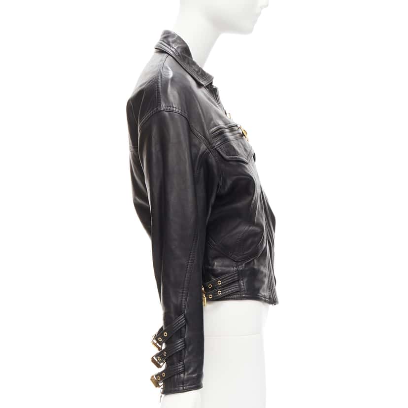 Gianni Versace Bondage Buckle Bomber Black Leather Good condition - Box View