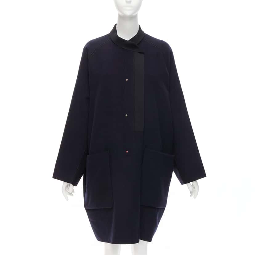 Hermès Navy Cocoon Coat Navy Cashmere Never worn - Front View