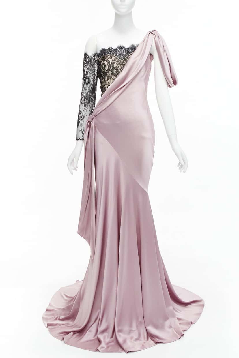 Alexander McQueen Lace One Shoulder Purple Silk Never worn, with tag - Front View