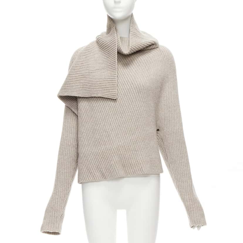 Celine Draped Neck Sweater Beige Wool Never worn - Front View