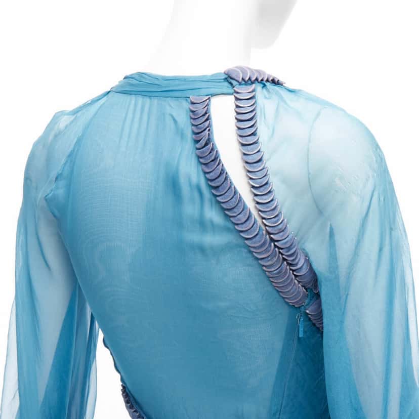 Versace Pailette Gown Blue Silk Fair condition - Back View