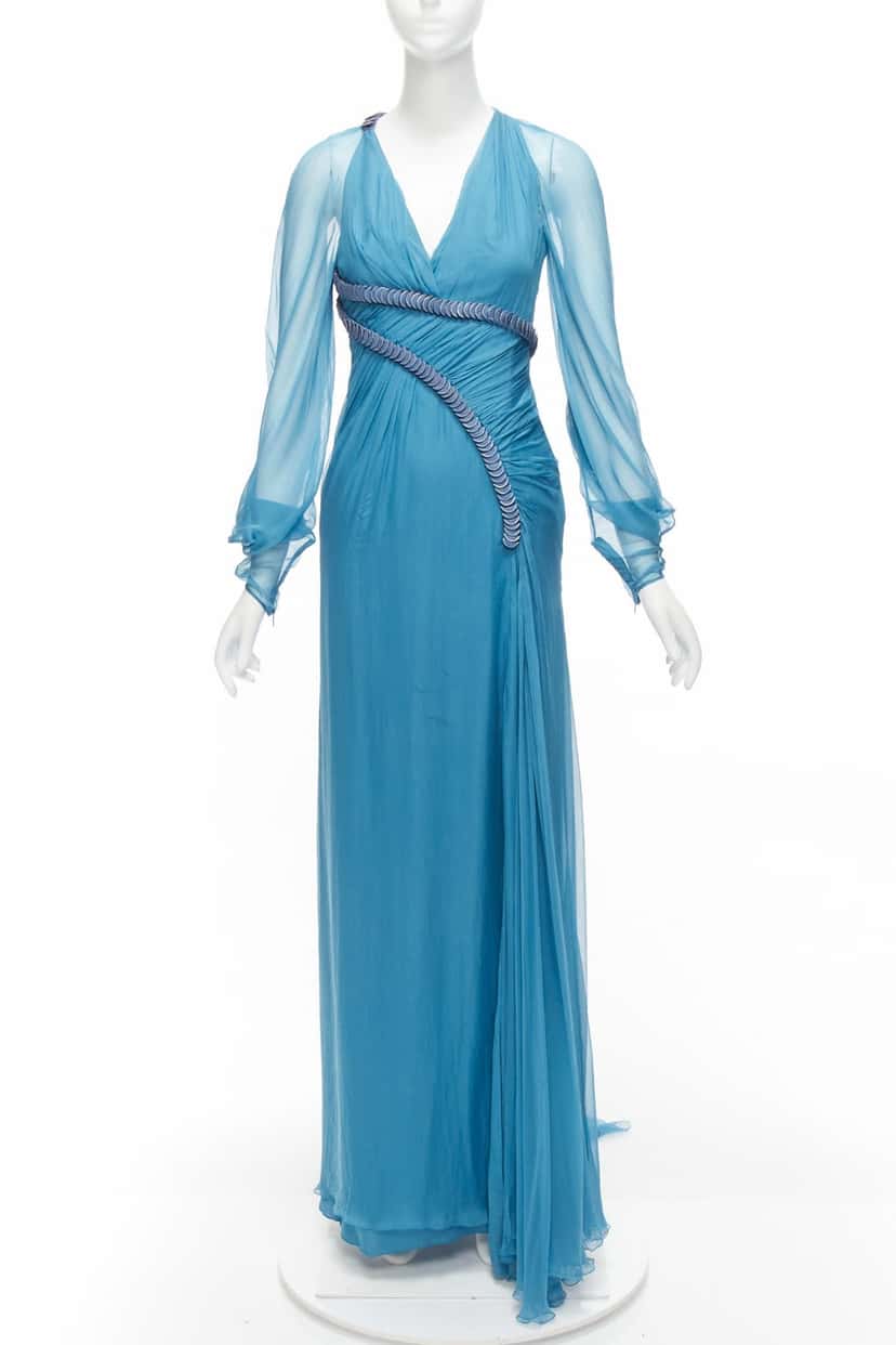 Versace Pailette Gown Blue Silk Fair condition - Inside View