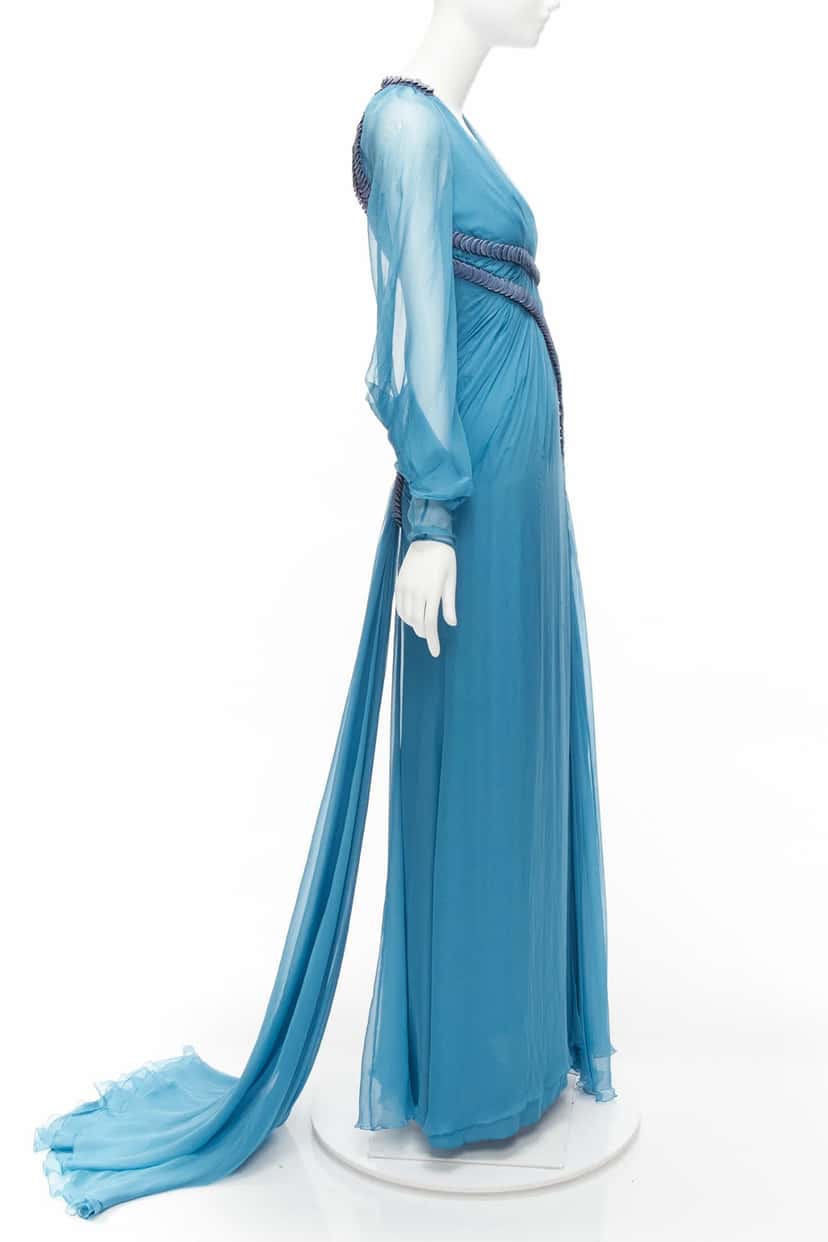 Versace Pailette Gown Blue Silk Fair condition - Model View