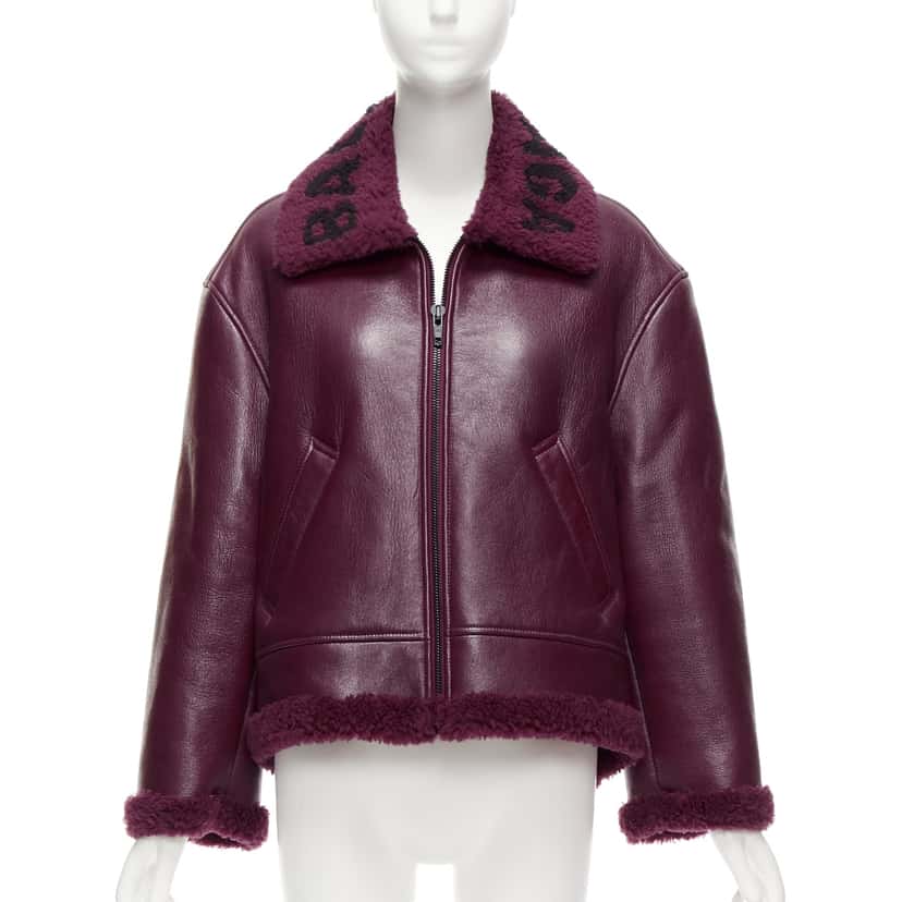 Balenciaga Shearling Bombardier Burgundy Fur Never worn, with tag - Model View