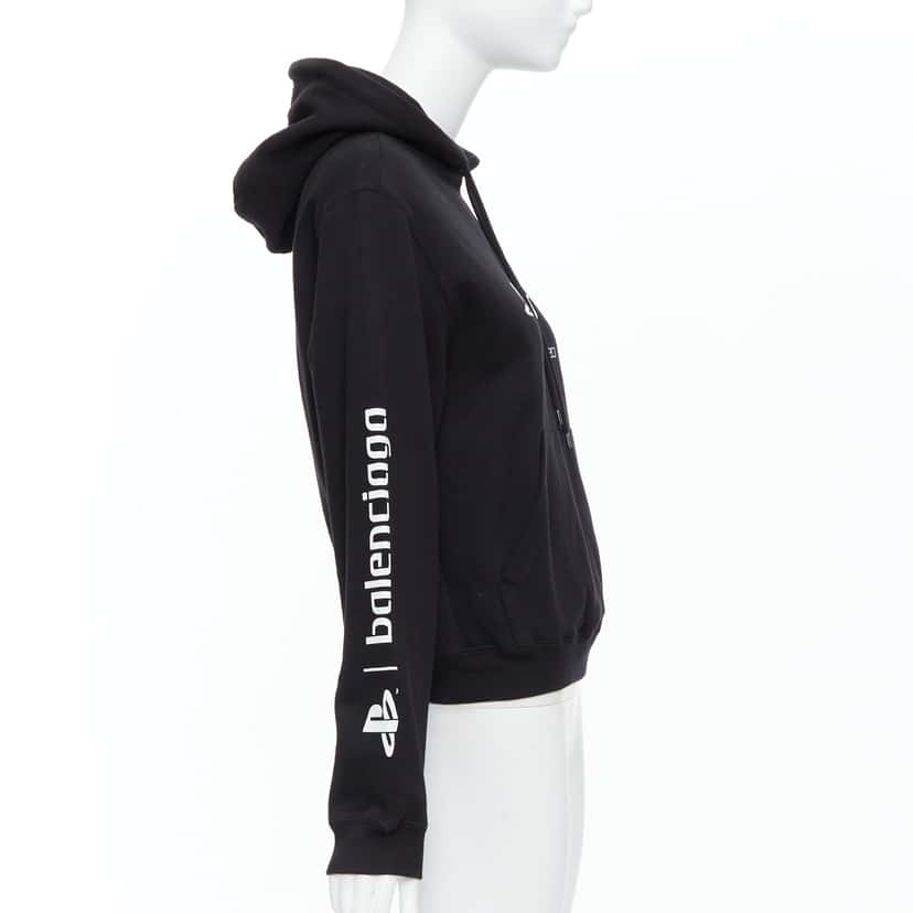Balenciaga Logo Fitted Hoodie Black Cotton Never worn, with tag - Model View