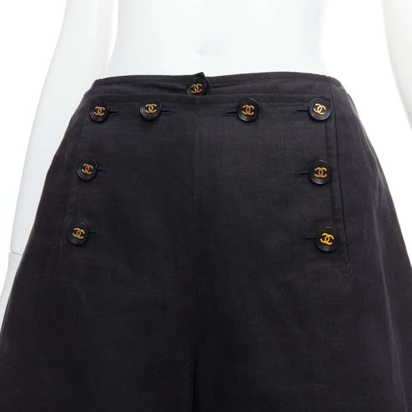 Chanel Gold Sailor Shorts Black Linen Never worn - Back View