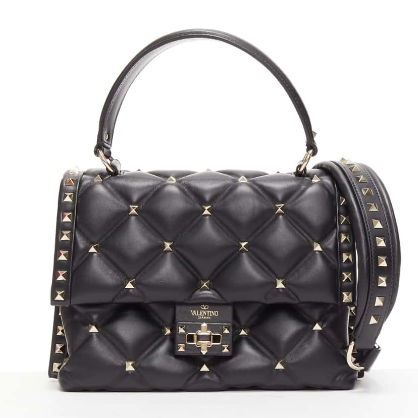 Valentino Garavani Candystud Black Leather Good condition - Front View