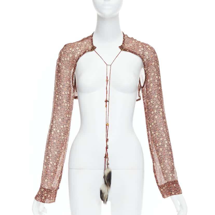 Dries Van Noten Fur Floral Crop Top Brown Silk Never worn - Front View