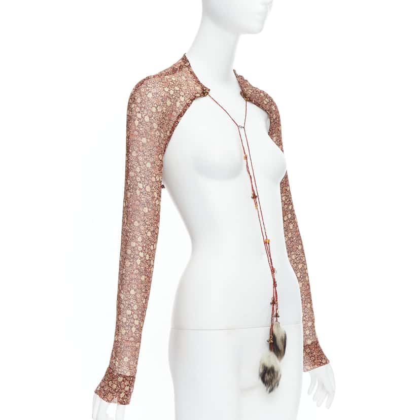 Dries Van Noten Fur Floral Crop Top Brown Silk Never worn - Inside View