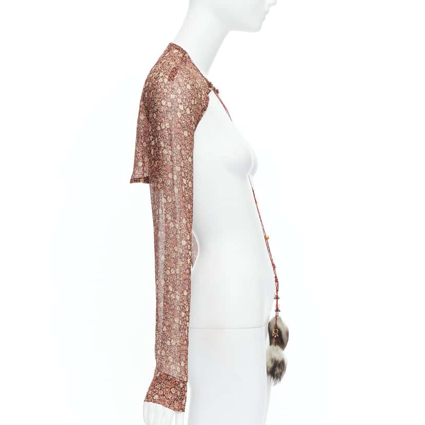 Dries Van Noten Fur Floral Crop Top Brown Silk Never worn - Model View