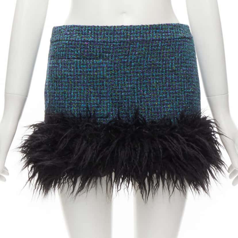 Saint Laurent Trim Tweed Skirt Blue Tweed Never worn, with tag - Front View