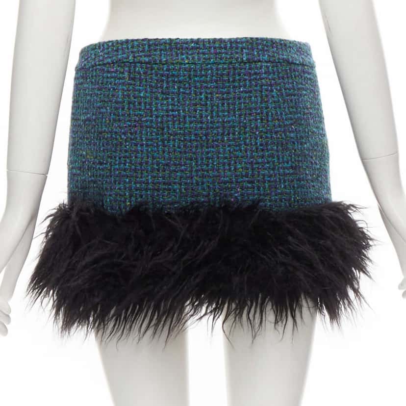 Saint Laurent Trim Tweed Skirt Blue Tweed Never worn, with tag - Model View