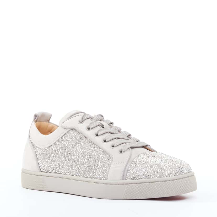 Christian Louboutin Louis Junior Strass Flat Grey Suede Never worn - Front View