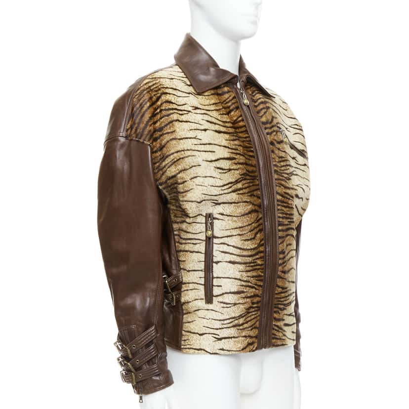 Gianni Versace Tiger Leather Bomber Brown Leather Good condition - Front View