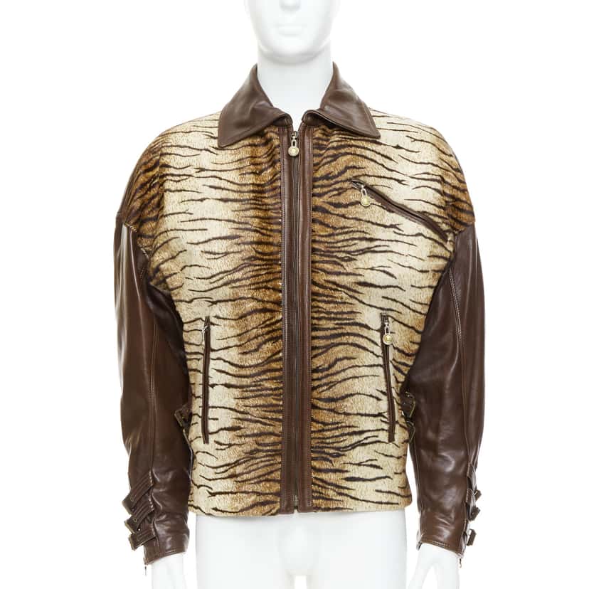 Gianni Versace Tiger Leather Bomber Brown Leather Good condition - Inside View