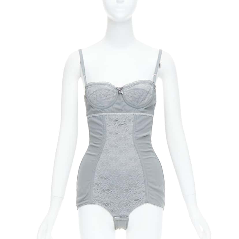 Dolce & Gabbana Bow Lace Bodysuit Grey Good condition - Front View