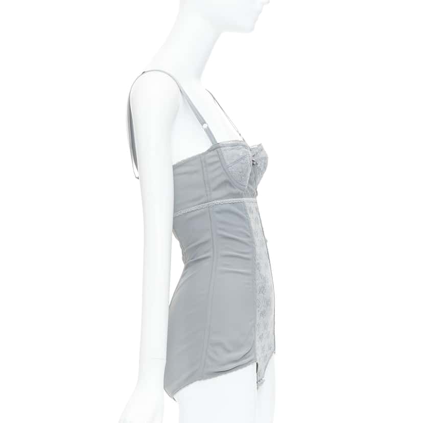 Dolce & Gabbana Bow Lace Bodysuit Grey Good condition - Model View