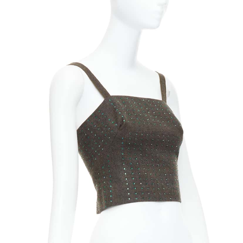 Miu Miu Green Crystal Bustier Green Wool Never worn - Inside View