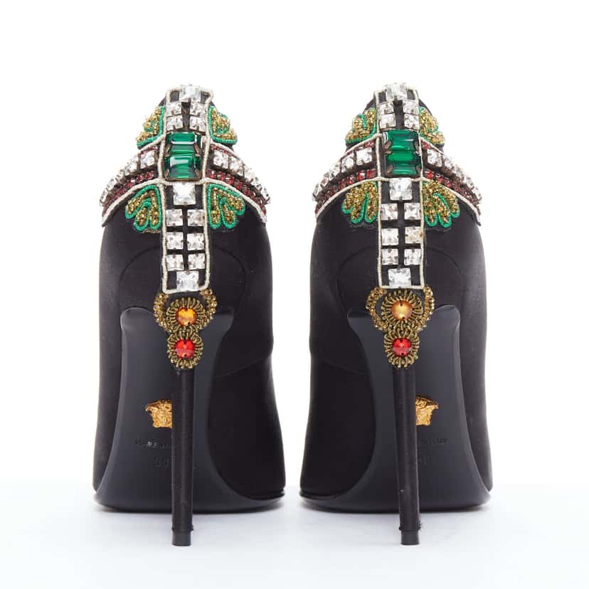 Versace Satin Cross Heels Black Silk Very good condition - Front View