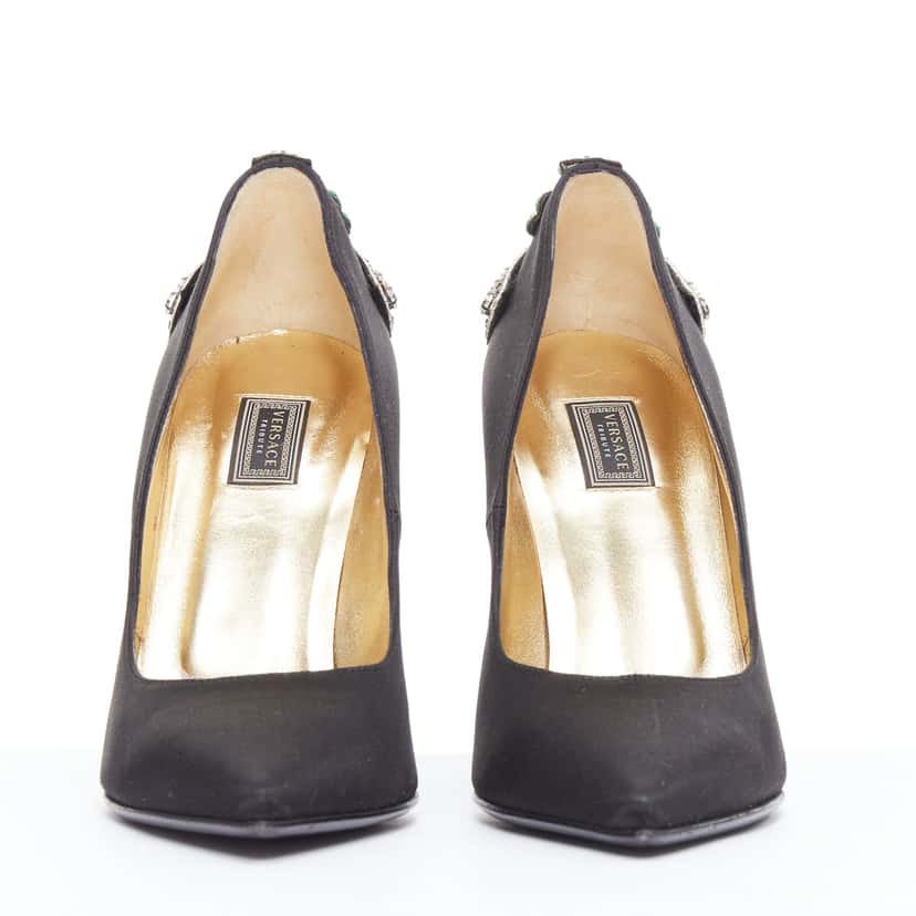 Versace Satin Cross Heels Black Silk Very good condition - Box View