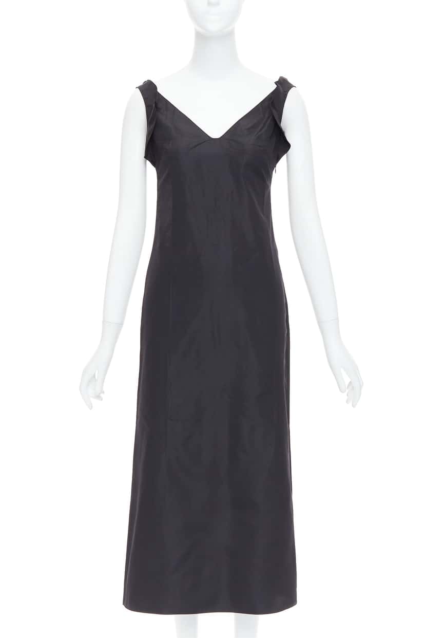 Miu Miu Ruffle Strap Dress Black Silk Never worn - Front View