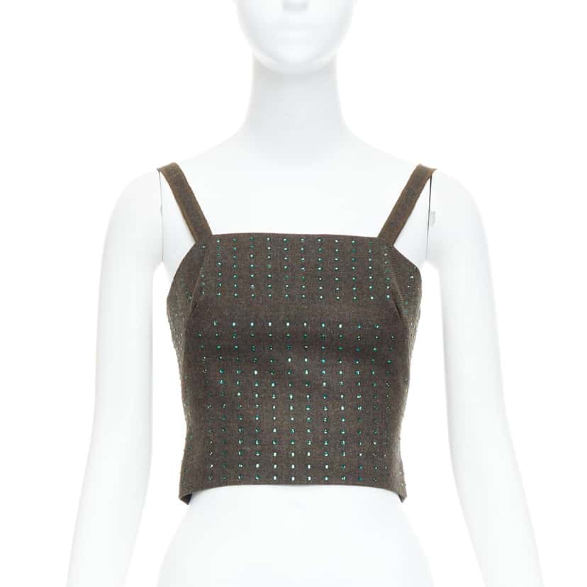 Miu Miu Green Crystal Bustier Green Wool Very good condition - Front View