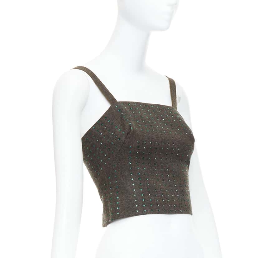Miu Miu Green Crystal Bustier Green Wool Very good condition - Inside View