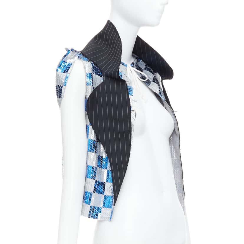 Comme Des Garcons Checkered Sequin Vest Blue Polyester Very good condition - Front View