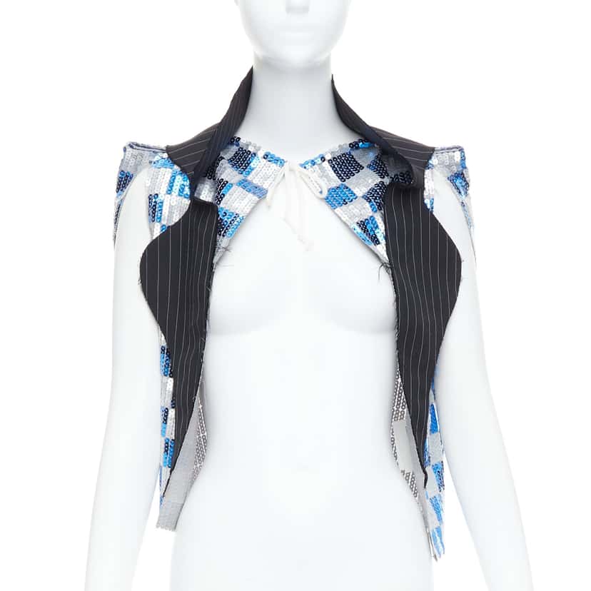 Comme Des Garcons Checkered Sequin Vest Blue Polyester Very good condition - Inside View