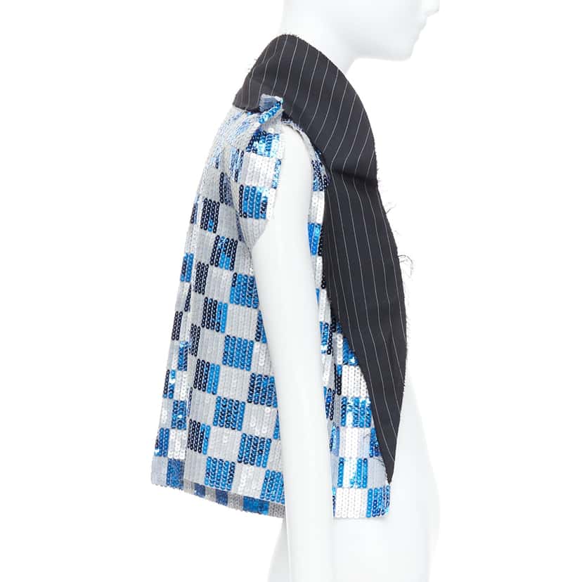 Comme Des Garcons Checkered Sequin Vest Blue Polyester Very good condition - Model View