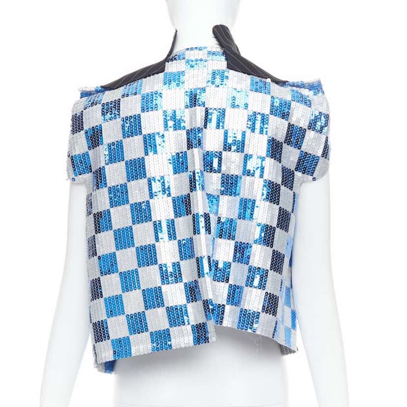 Comme Des Garcons Checkered Sequin Vest Blue Polyester Very good condition - Box View