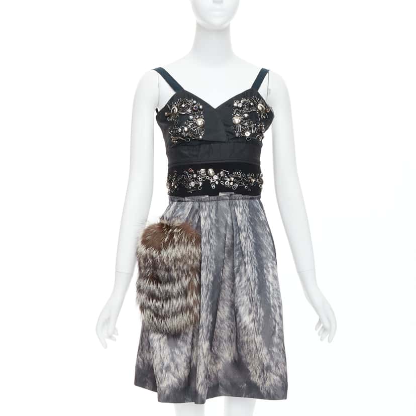 Prada Fur Bolts Dress Grey Fair condition - Front View
