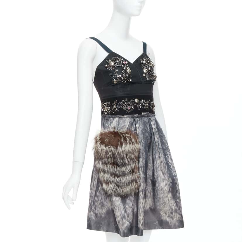 Prada Fur Bolts Dress Grey Fair condition - Inside View
