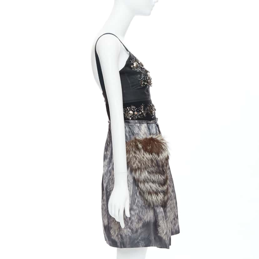 Prada Fur Bolts Dress Grey Fair condition - Model View