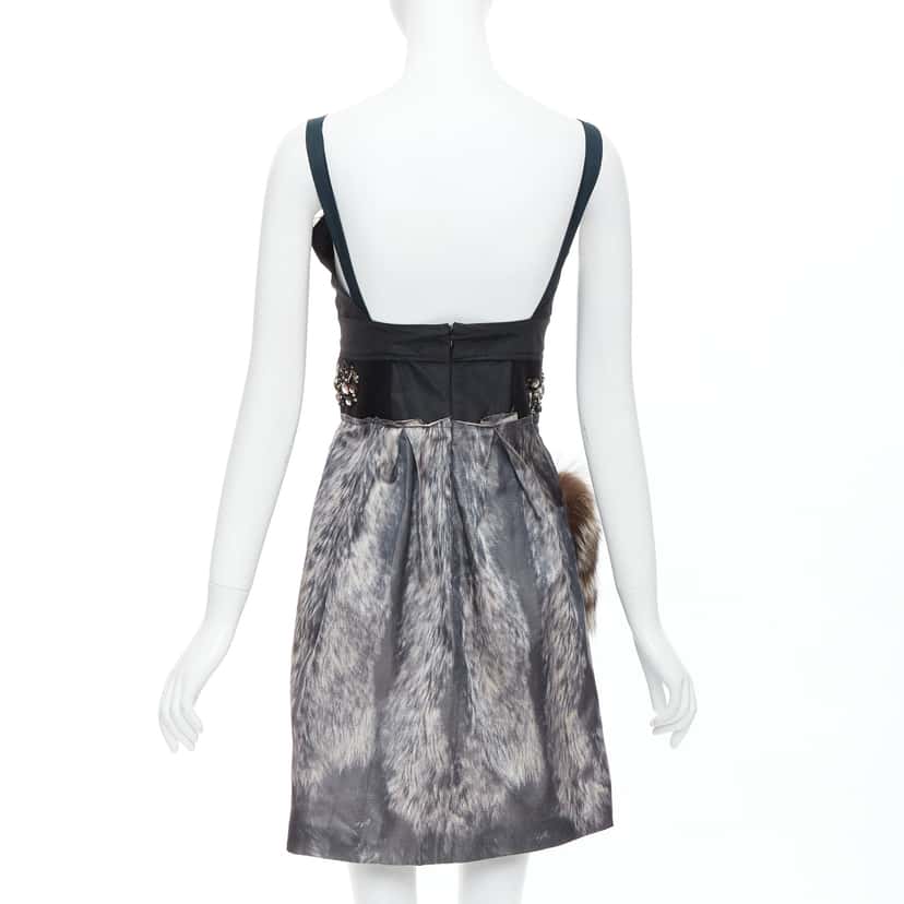 Prada Fur Bolts Dress Grey Fair condition - Box View
